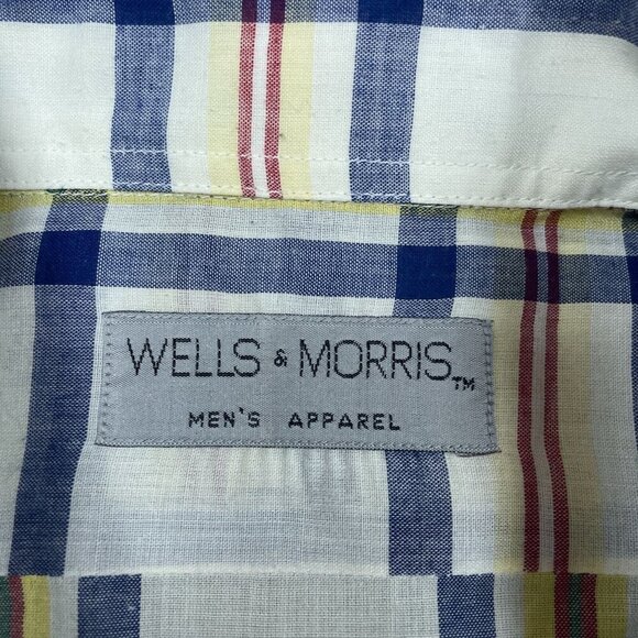 Mens Wells & Morris Plaid Short Sleeve Button-Up Shirt Size M Blue/Yellow 6078 - Picture 3 of 7